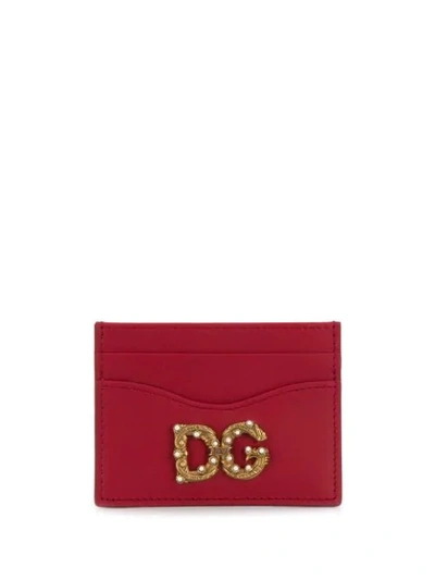 Dolce & Gabbana Gold Logo Cardholder In Red