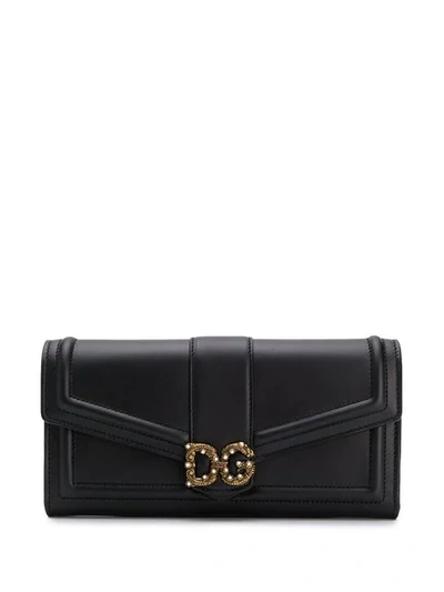 Dolce & Gabbana Dg Amore Continental Wallet In Calfskin In Black