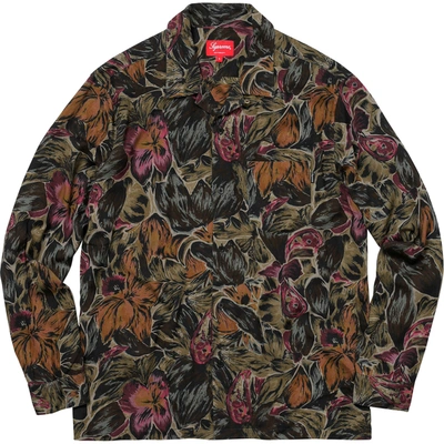 Pre-owned Supreme  Painted Floral Rayon Shirt Olive