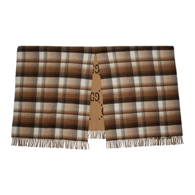 Gucci Brown Check Gg Blanket In 9764 Beige