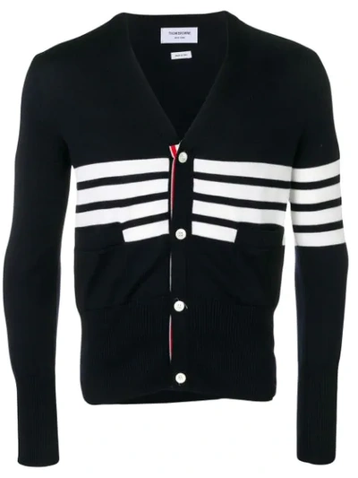 Thom Browne 4-bar Sailboat Intarsia Cardigan In Blue