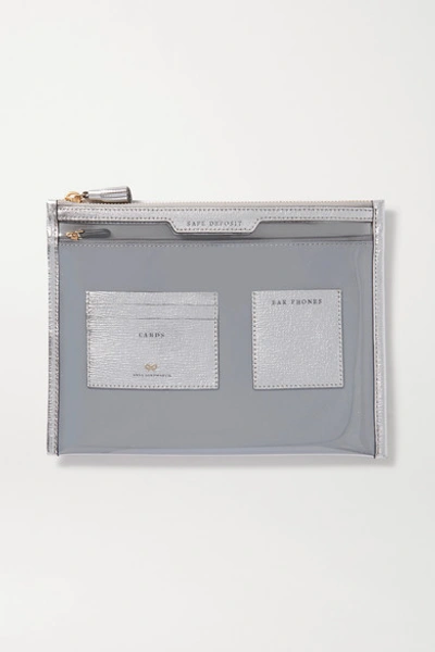 Anya Hindmarch Metallic Safe Deposit Clear Zip Pouch Bag In Silver