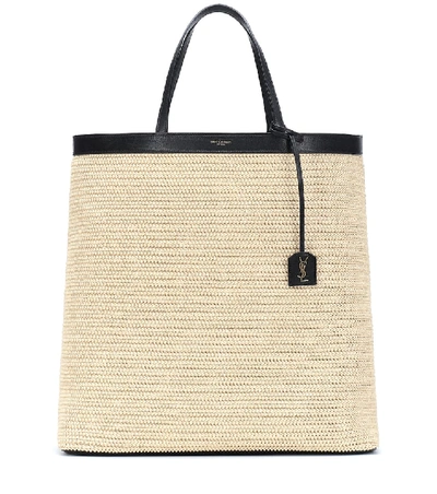 Saint Laurent Patti Large Leather-trimmed Raffia Tote In White