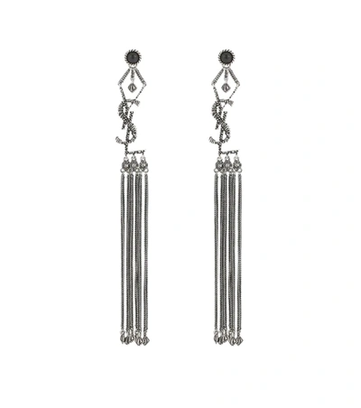 Saint Laurent Tasseled Blackened Silver-tone Earrings In Metallic