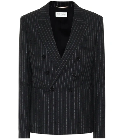 Saint Laurent Double-breasted Metallic Pinstriped Wool-blend Twill Blazer In Black