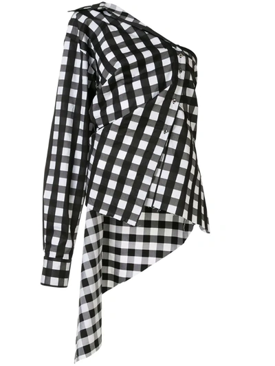 Marques' Almeida One-sleeve Asymmetric Checked Cotton-poplin Top In Black