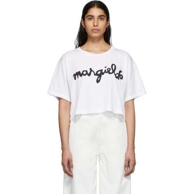 Mm6 Maison Margiela 大廓形印花纯棉平纹布短款 T 恤 In White