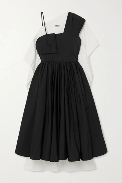 Mm6 Maison Margiela Asymmetric Paneled Pleated Crepe And Cotton-poplin Dress In Black