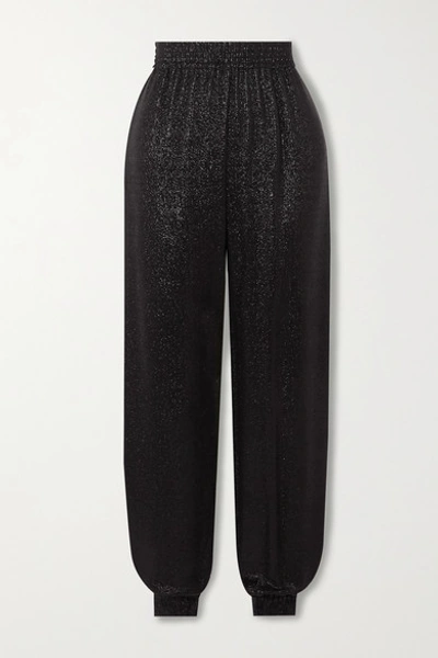 Saint Laurent Metallic Knitted Track Trousers In Black