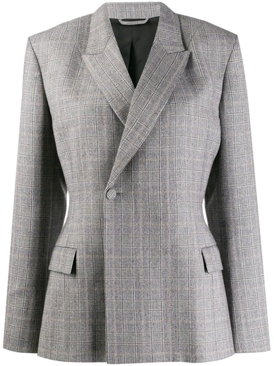 Balenciaga Prince Of Wales Checked Wool Blazer In Grey