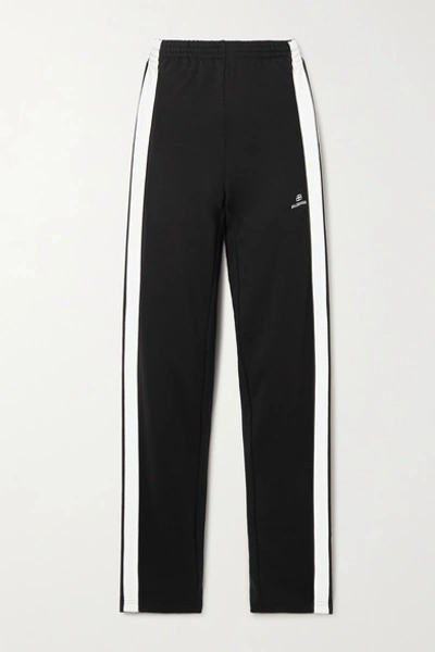 Balenciaga Striped Embroidered Tech-jersey Track Pants In Black