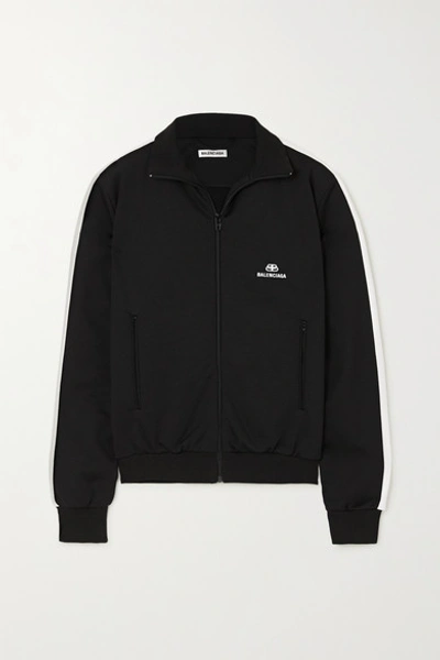 Balenciaga Striped Embroidered Tech-jersey Track Jacket In Black