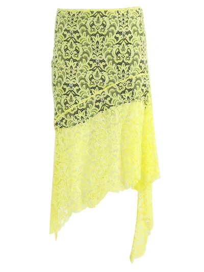 Marques' Almeida Asymmetric Neon Corded Lace Skirt In Yellow
