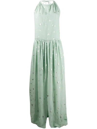 Amiri Metallic Fil Coupé Silk-blend Chiffon Halterneck Maxi Dress In Green