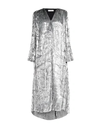 Balenciaga Pleated Metallic Velvet Midi Dress In Silver