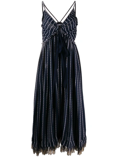 Chloé Striped Silk-blend Mousseline Maxi Dress In Dark Denim