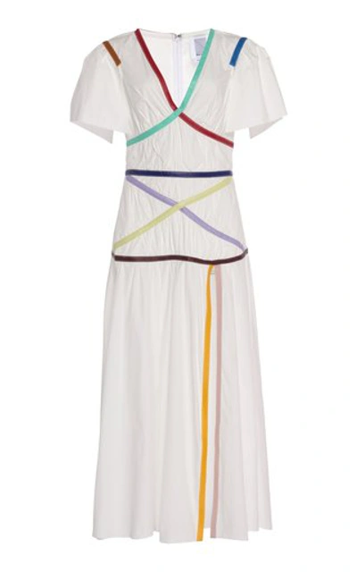 Rosie Assoulin Criss Cross Applesauce Faux Leather-trimmed Cotton-blend Poplin Midi Dress In White