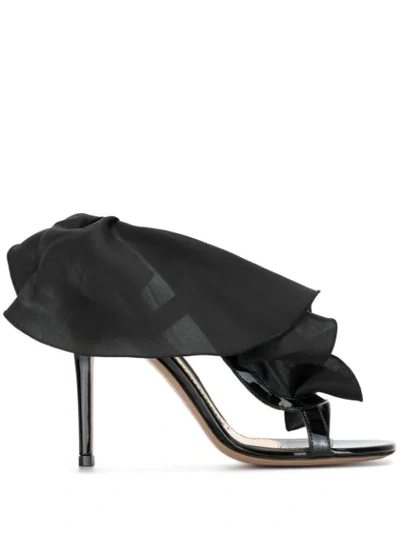 Alexandre Vauthier Penelope Ruffled Organza And Patent Leather Slingback Sandals In Black