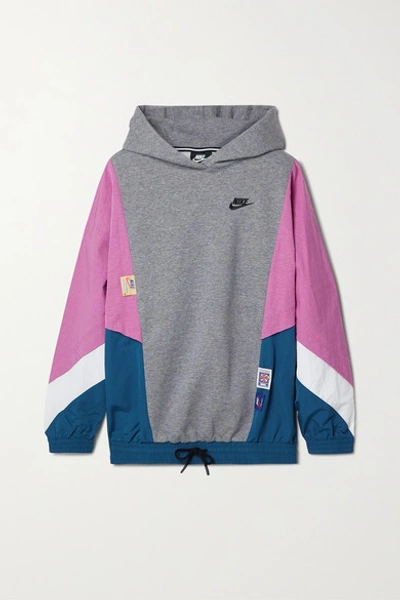 Nike Icon Clash Paneled Cotton-blend Fleece And Shell Hoodie In Grey