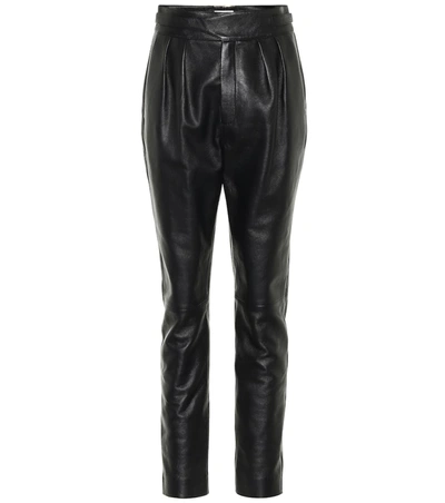 Saint Laurent High-rise Leather Straight Pants In Black