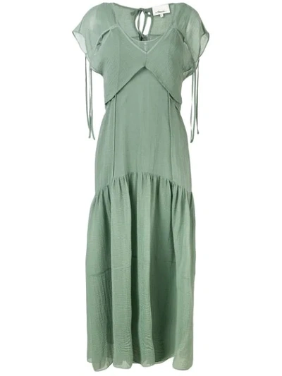 green emerald velvet dress 3.1 Phillip Lim Side-Tie Puff Sleeve Midi Dress Green Poplin Size 8   Celebrity Owned