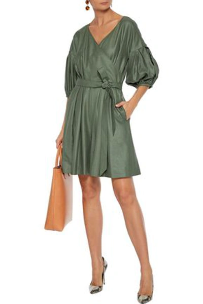 Adeam Wrap-effect Pleated Woven Playsuit In Forest Green