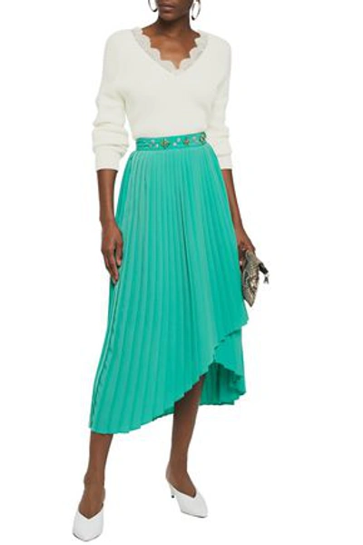 Maje Jipy Pleated Crystal-embellished Crepe Midi Skirt In Jade