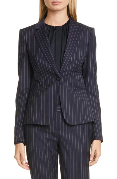 Hugo Boss Pinstripe Regular-fit Jacket In Traceable Wool With Stretch In Midnight Fantasy