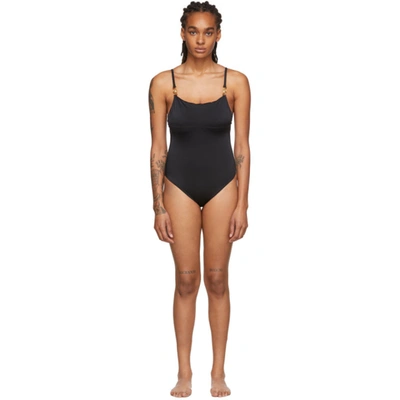 Versace Strap Lycra One Piece Swimsuit W/medusa In Black