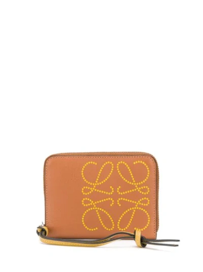 Loewe Perforated-logo Leather Wallet In Tan/ochre