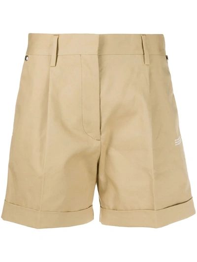 Off-white Perforated-panel Cotton-twill Shorts In Beige