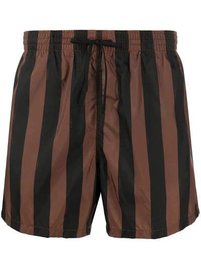Fendi Pequin-stripe Swim Shorts In Brown