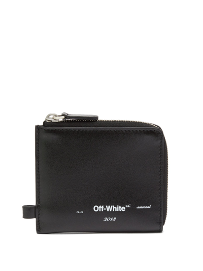 Off-white Logo-print Leather Chain Wallet In Black