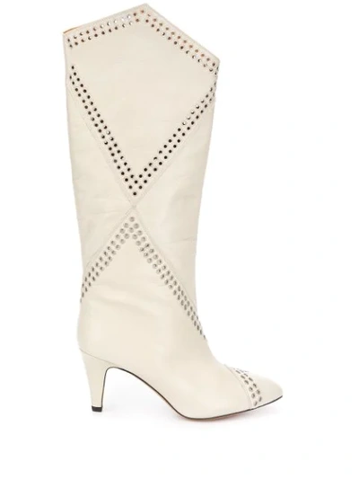 Isabel Marant Lahia Eyelet Embellished Calf-high Boots In White