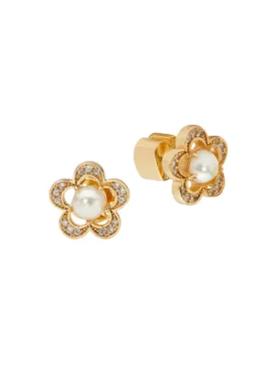 Kate Spade Jeweled Stencil Scallops Imitation Pearl Flower Stud Earrings In Gold