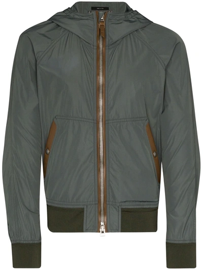 Tom Ford Slim-fit Leather-trimmed Shell Hooded Bomber Jacket In Green