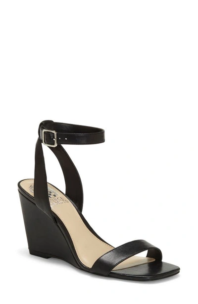 Vince Camuto Gallanna Wedge Sandals Women's Shoes In Black Leather