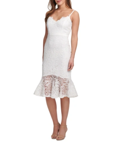 Guess Flounce-hem Lace Dress In White