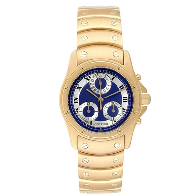Cartier Santos Ronde Chronograph Blue Dial Yellow Gold Watch W15078g1 In Not Applicable