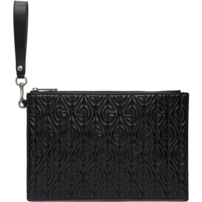 Gucci Gg Rhombus Quilted Leather Pouch In 1000 Black