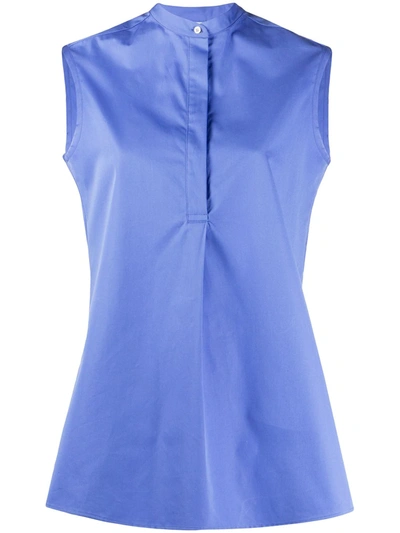 Aspesi Sleeveless Buttoned Cotton Blouse In Blue