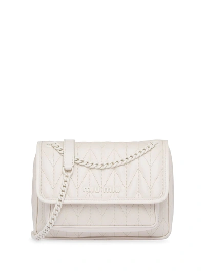 Miu Miu Lettering Logo Shoulder Bag In White