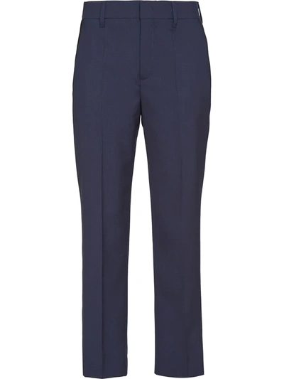 Prada Cropped Tailored Trousers In Blue