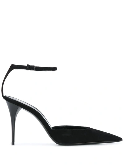 Saint Laurent Pointed Ankle Strap Pumps In Black