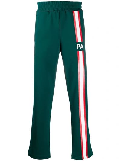 Palm Angels Stripe Detail Logo Track Trousers In Green
