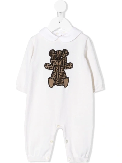 Fendi Babies' Teddy Bear Romper In Neutrals