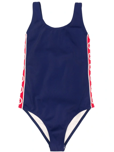 Gucci Kids' Logo One-piece Swimsuit Gg In Blue