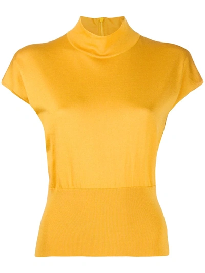 Dolce & Gabbana Mock Neck Ribbed Detail T-shirt In Yellow