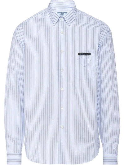 Prada Classic Shirt In Striped Cotton In Azzurro (light Blue)