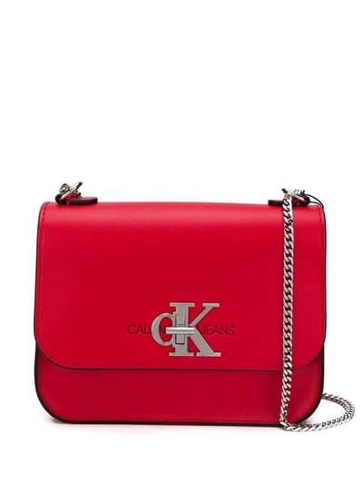 Calvin Klein Logo Chain Shoulder Bag In Red